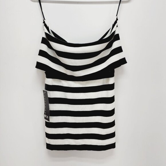 Broadway shirt Black & White Striped Off-Shoulder Ribbed Size S - Picture 8 of 9
